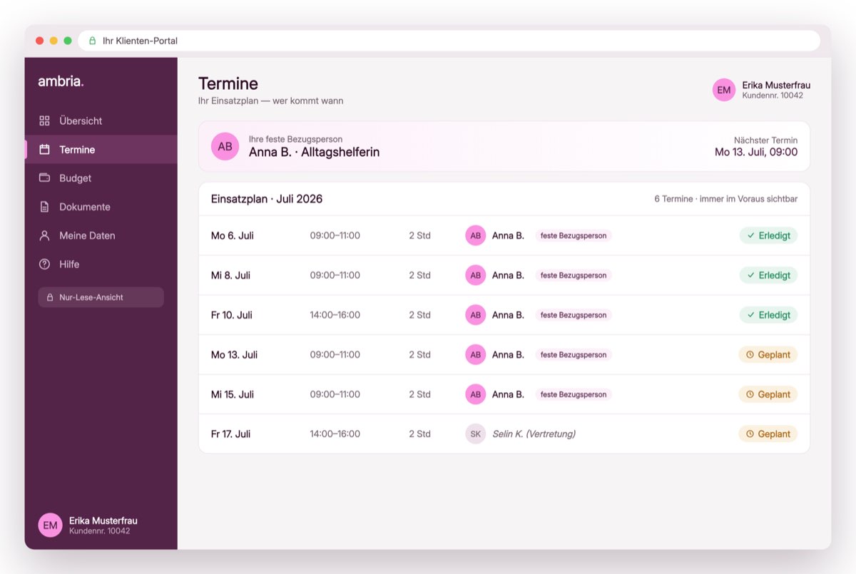 Ansicht des Klienten-Portals im Browser